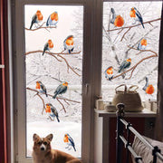 Large Snowflake Branch Birds Window Clings Set of 4 Electrostatic Stickers for Glass Winter Holiday Decorations