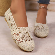 Zapatos de mujer beige sin cordones con encaje floral, planos, cómodos, para todas las estaciones