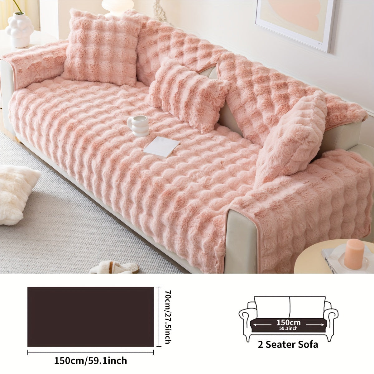 1 шт. Толстый плюшевый чехол для дивана - Имитированный кролик, идеально подходит для зимы, защищает мебель в спальне, офисе, гостиной.