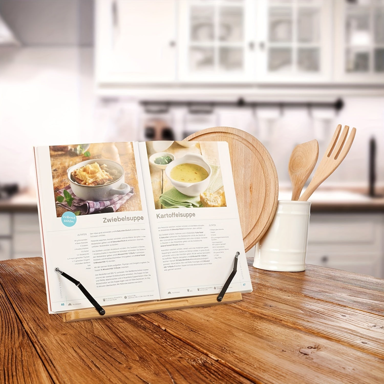 Bamboo Desktop Bookstand with Adjustable Positions and Hollow Pattern for Reading Painting and Video Viewing