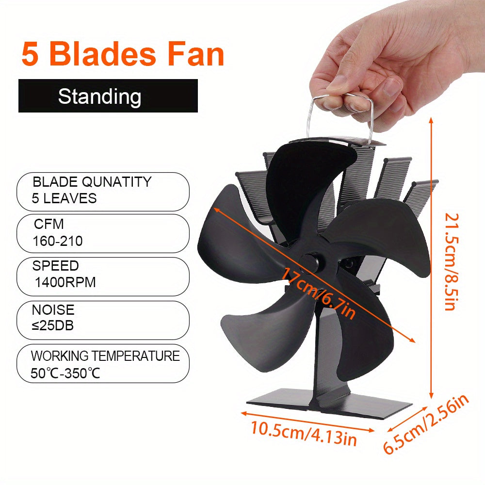5-Blade Portable Fireplace Fan for Log Burners and Stoves Efficient Heat Distribution