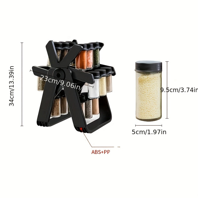 Вращающийся стеклянный набор для специй с 18 бутылками для кухонного хранения