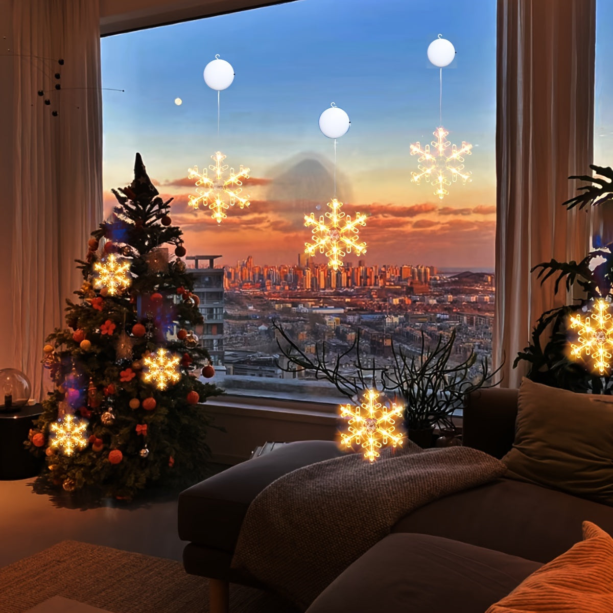 LED Snowflake String Lights Battery Operated Warm White Holiday Decoration for Christmas and Thanksgiving