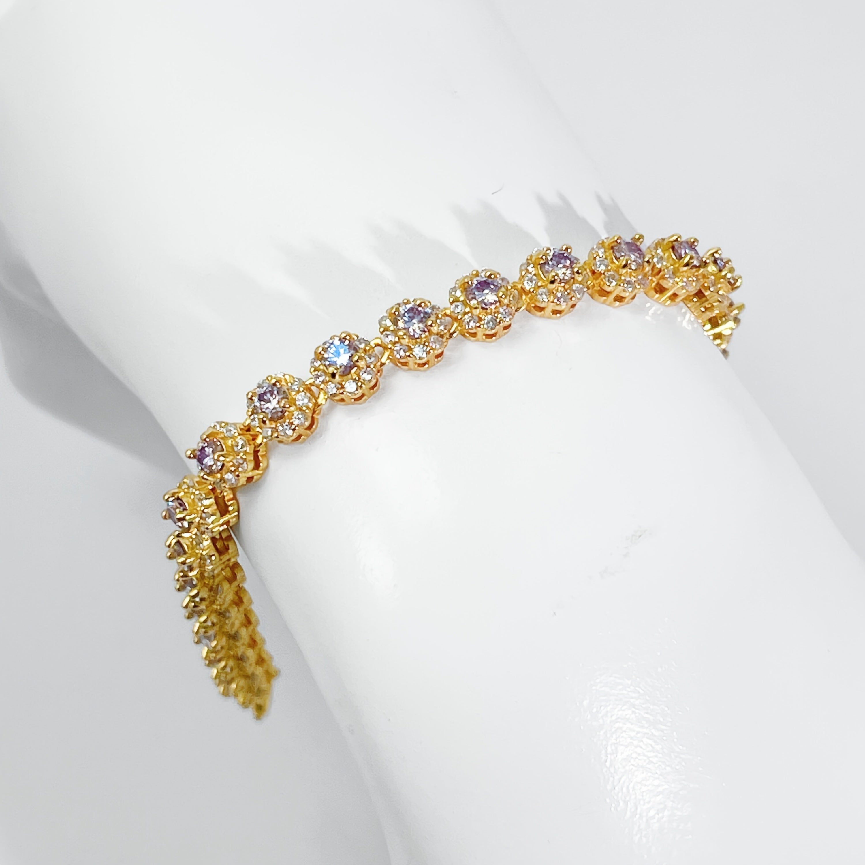 Silver Boho Style Bracelet with 0.1 Carat Purple Moissanite and 14K Gold Plating