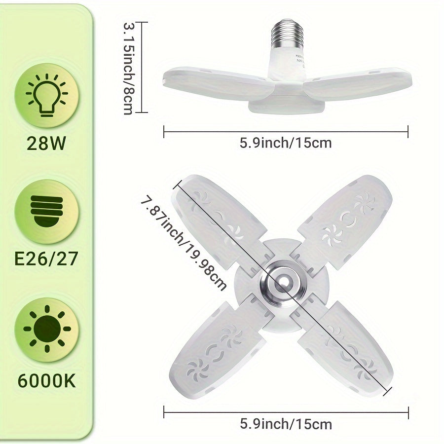 Compact LED Pendant Light 28W Foldable Adjustable Indoor Garage Lighting