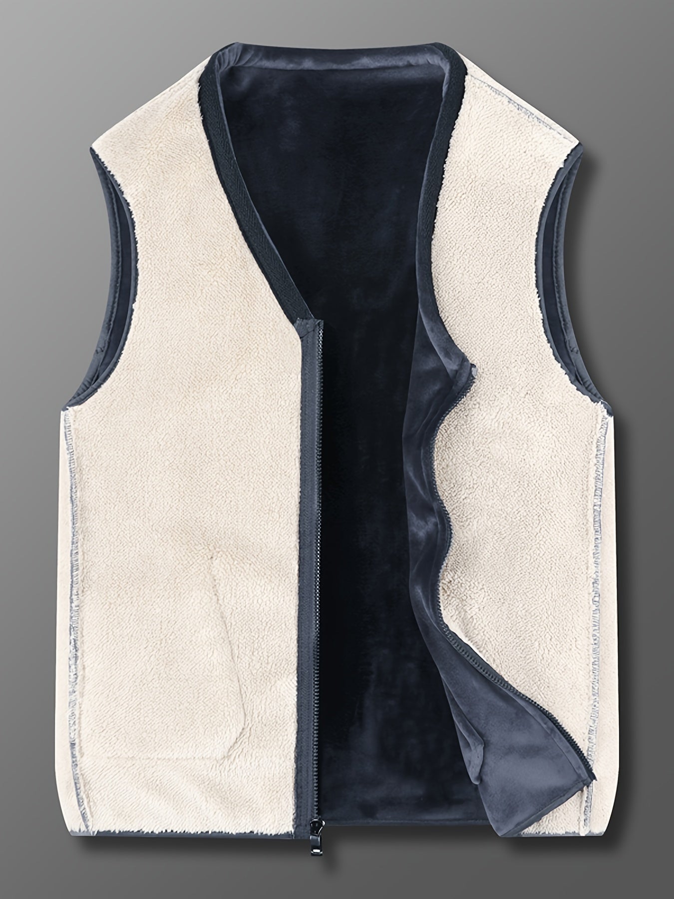 Fleece-Lined Thermal Vest for Men Winter Warmth Zip-Up Solid Polyester