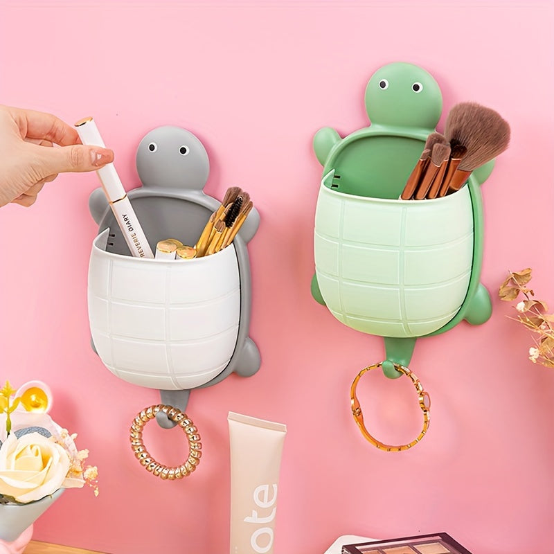 Cesta de almacenamiento de tortuga de dibujos animados para pared, organizador de cocina y baño, plástico duradero