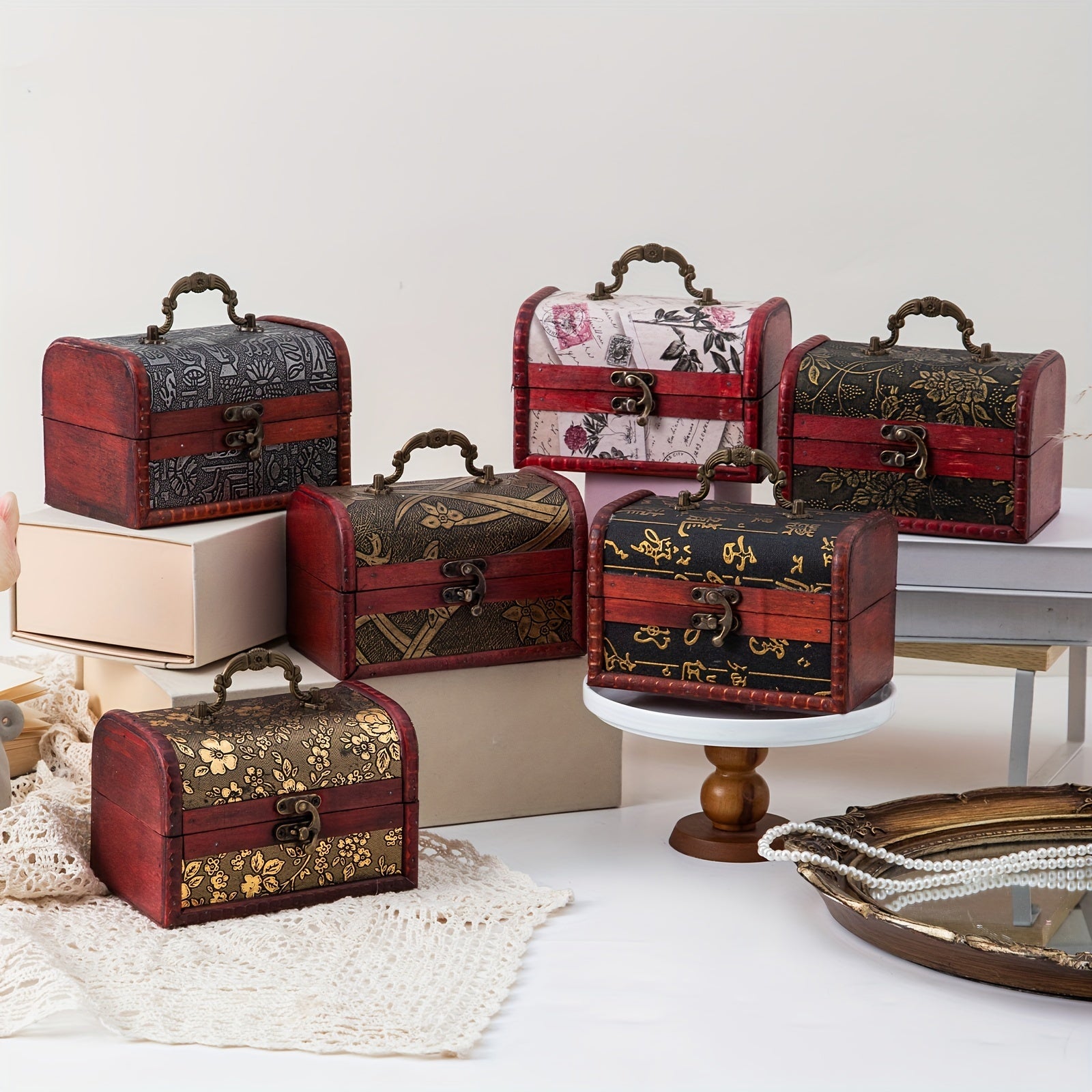 Organizador de joyas de madera vintage con gran capacidad para collares y pendientes