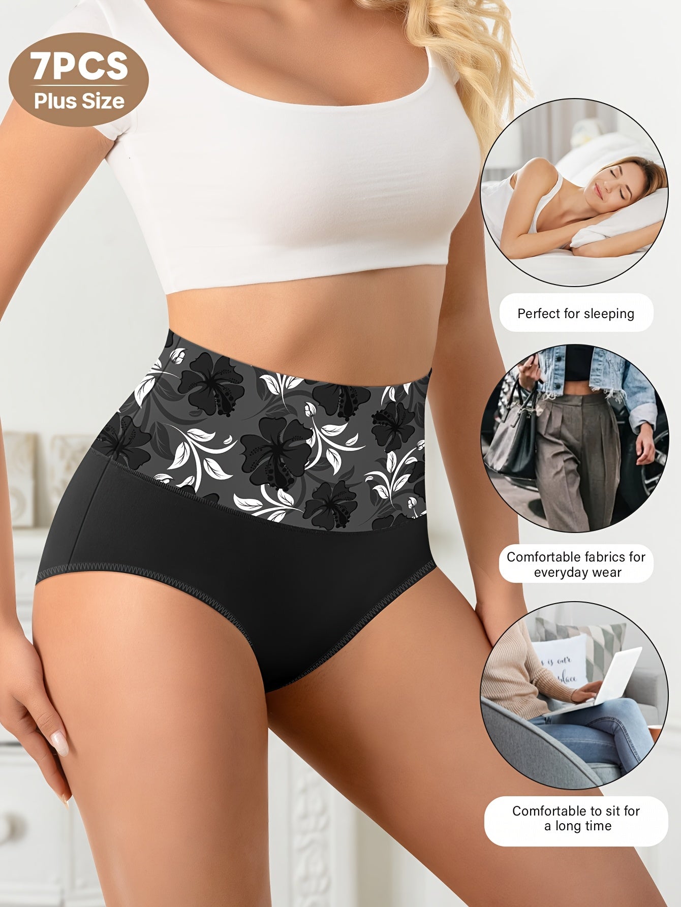 7-Pack Women's High-Waisted Tummy Control Panties Breathable Nylon Solid Color