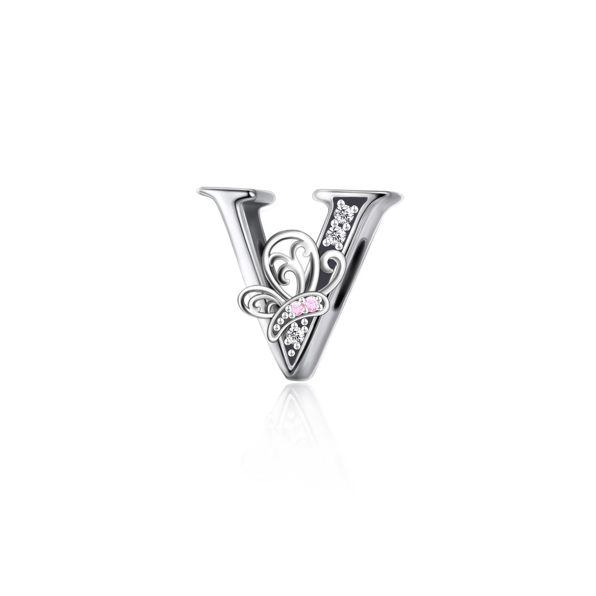 Sterling Silver Alphabet and Butterfly Charm Beads with Cubic Zirconia for Jewelry Making