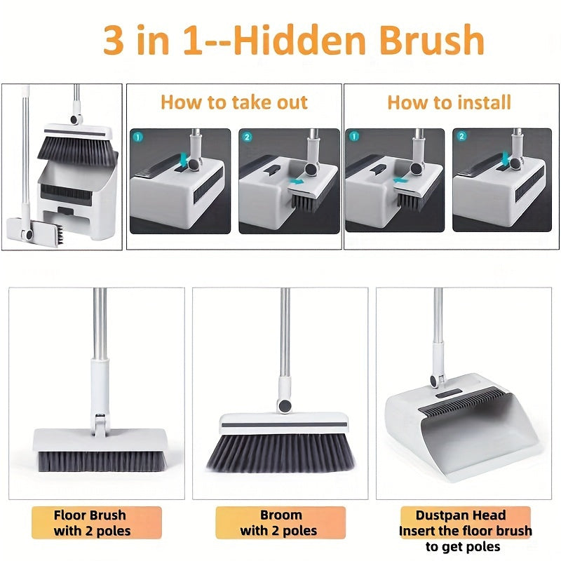 Uy, ofis, yotoqxona uchun uzoq tutqichli tozalash to'plami, changyutgich va cho'tka bilan to'liq polni tozalash to'plami