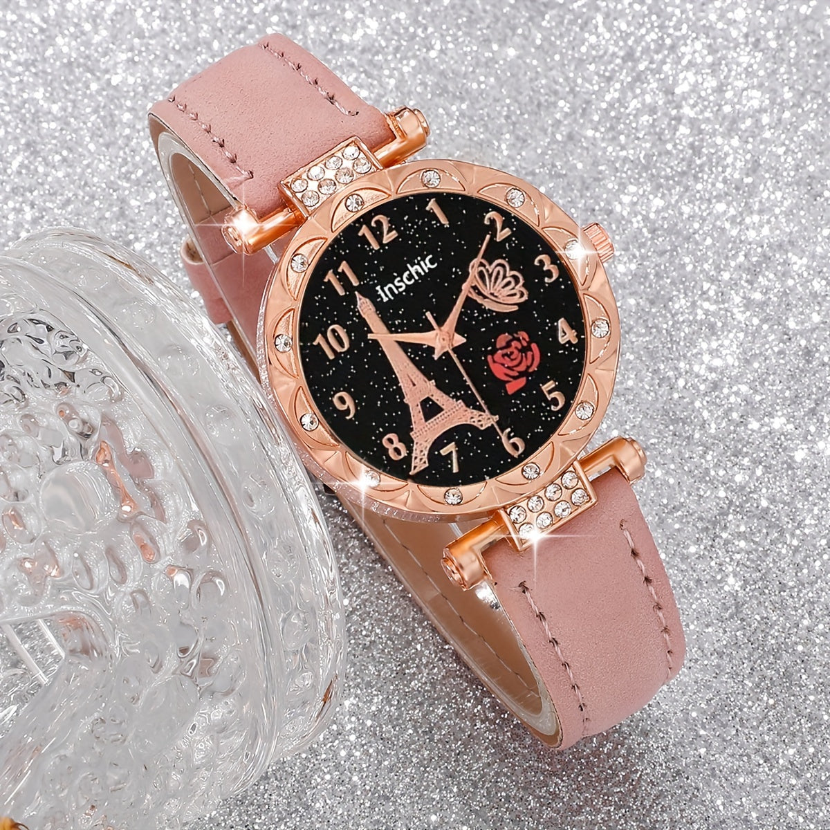 Six Pieces Women's Quartz Watches with PU Leather Wristbands Alloy Pointers Jewelry Gift Set