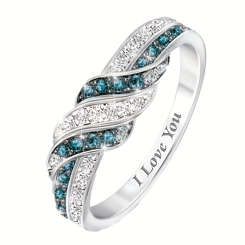 Women's Silver Ring with Cubic Zirconia Twisted Design for Weddings Engagements and Parties