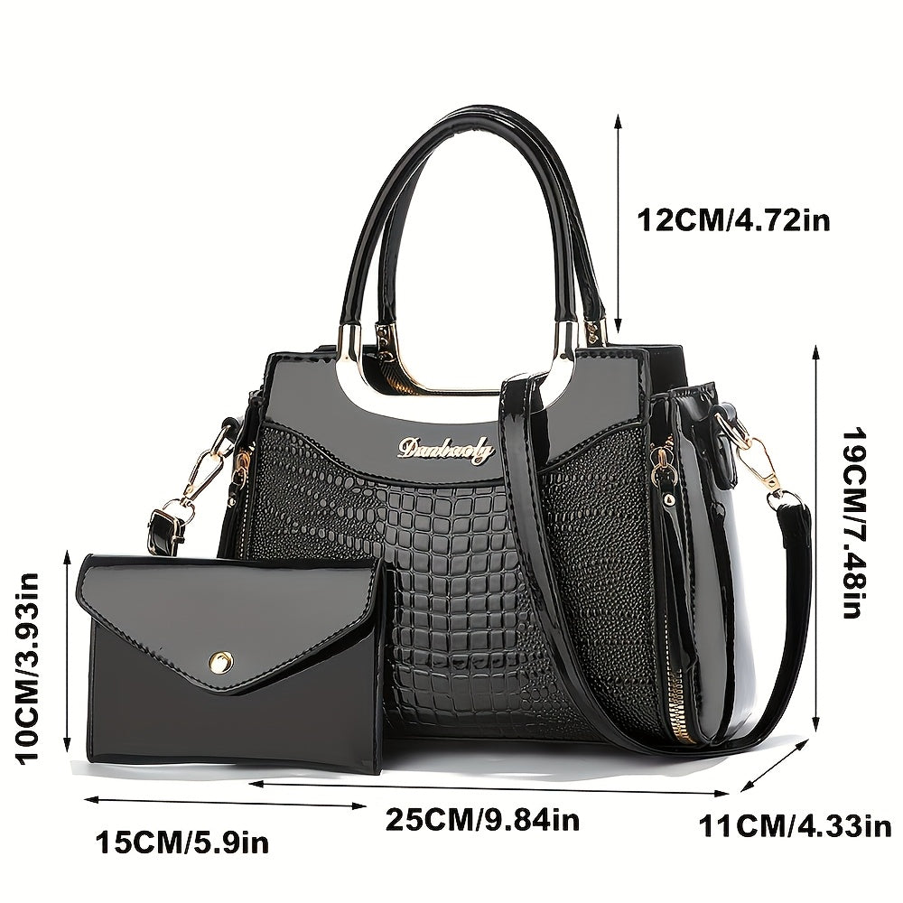 Сумка через плечо из искусственной кожи с соответствующим кошельком в животном принте. Оснащена съемным ремешком, застежкой на молнии и подкладкой с окрашенными краями. Доступна в различных цветах.