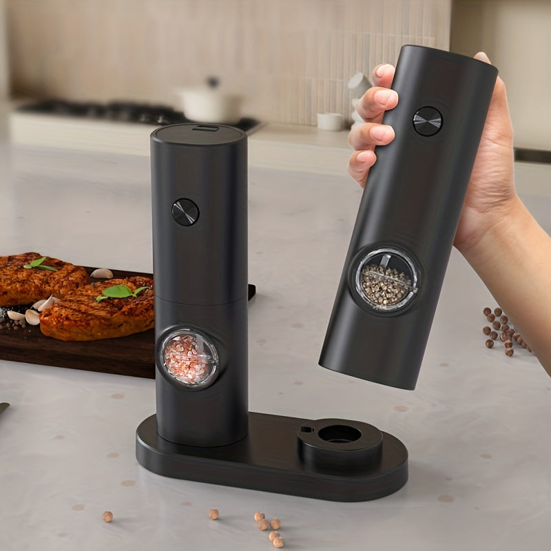 Set of 2 Electric Salt and Pepper Grinders with Adjustable Coarseness LED Light
