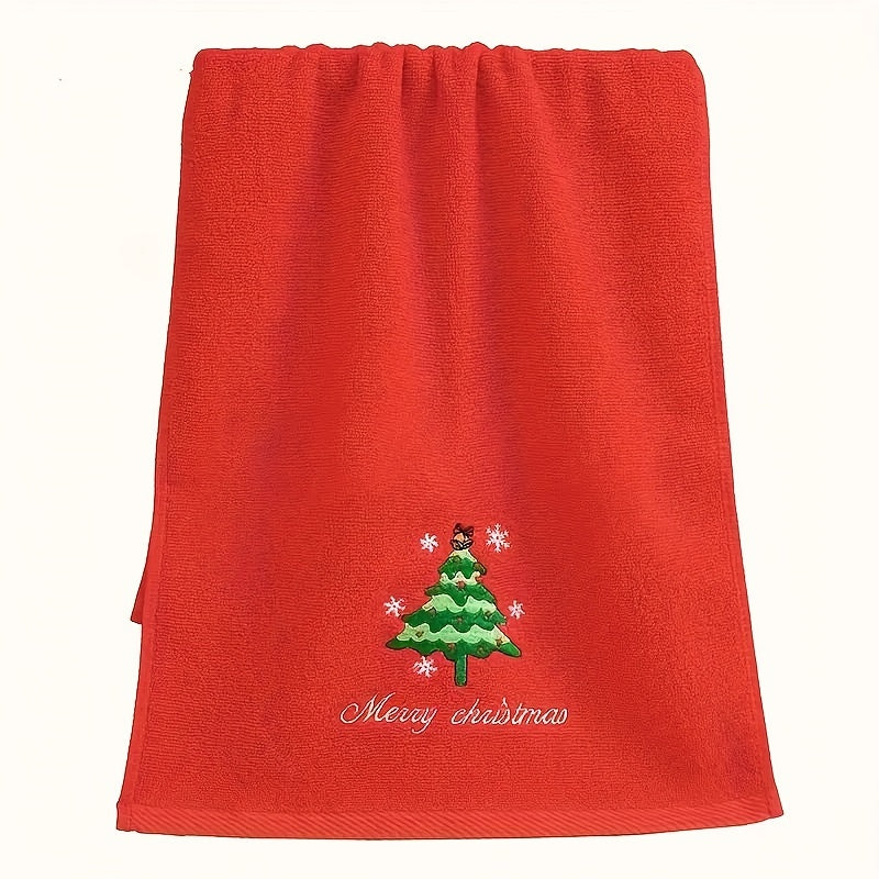 Christmas Kitchen Towel with Santa Embroidery Red and Green Cotton Face Towel