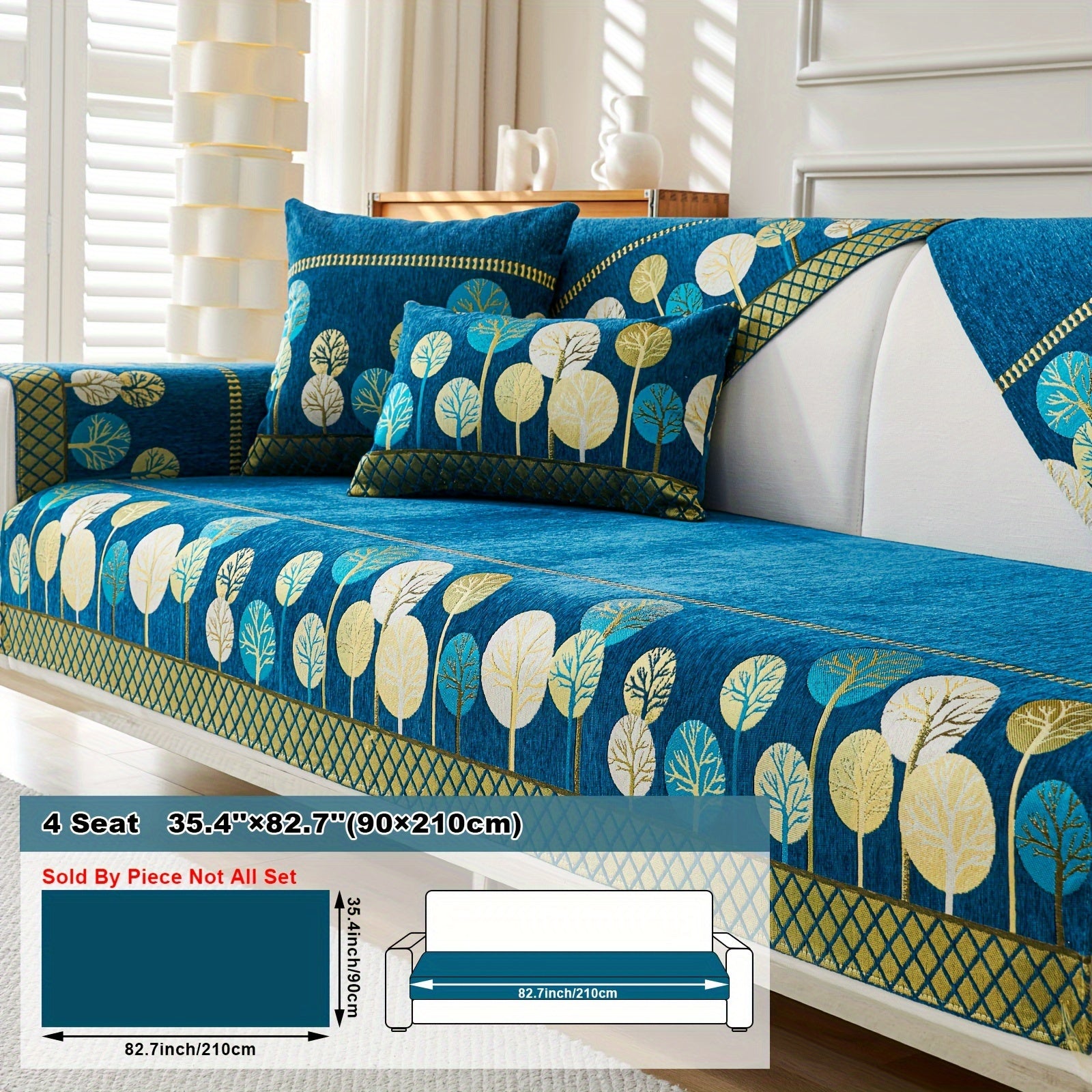 Boho Style Sofa Cushion with Moon and Tree Design Chenille All-Season Pet-Friendly Soft Modern