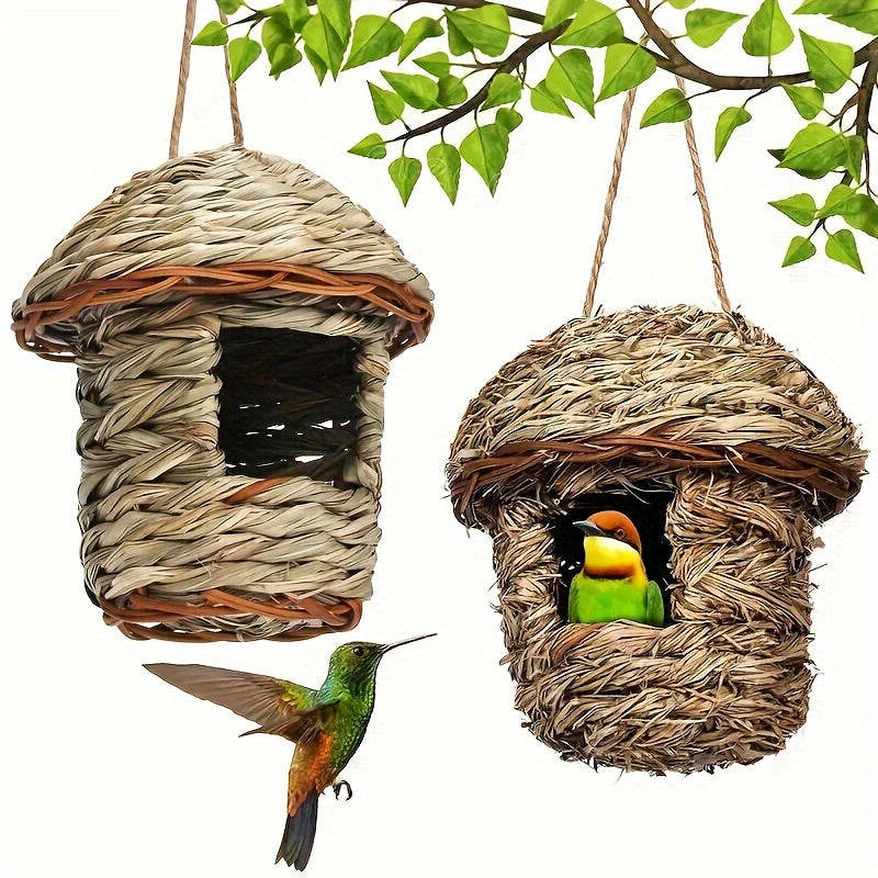 Handmade Straw Birdhouse for Garden Decor Attracts Various Bird Species