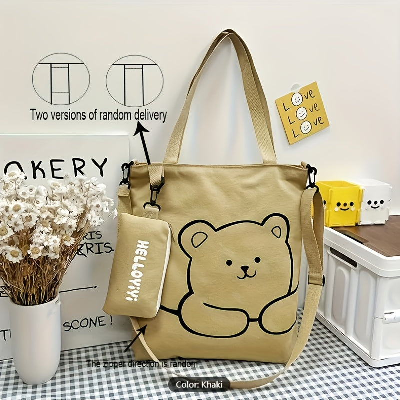 Cartoon Print Nylon Tote Bag with Large Capacity for Commuting Shoulder and Coin Bags