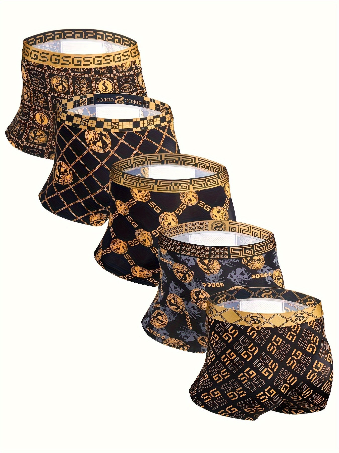 Men's Boxer Briefs 5 Pack Breathable Stretch Nylon Geometric Print Comfortable