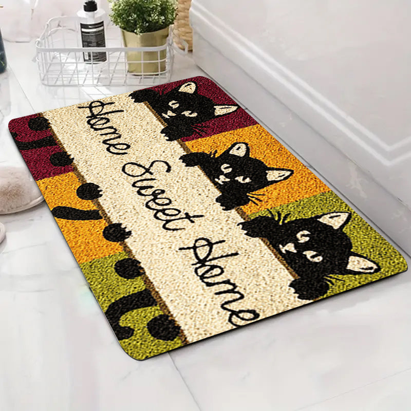Playful Cartoon Cat Rug Anti-Slip Entryway Living Room Bedroom Kitchen Bathroom