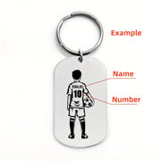 Football Player Keychain Custom Name Number Stainless Steel Gift for Men
