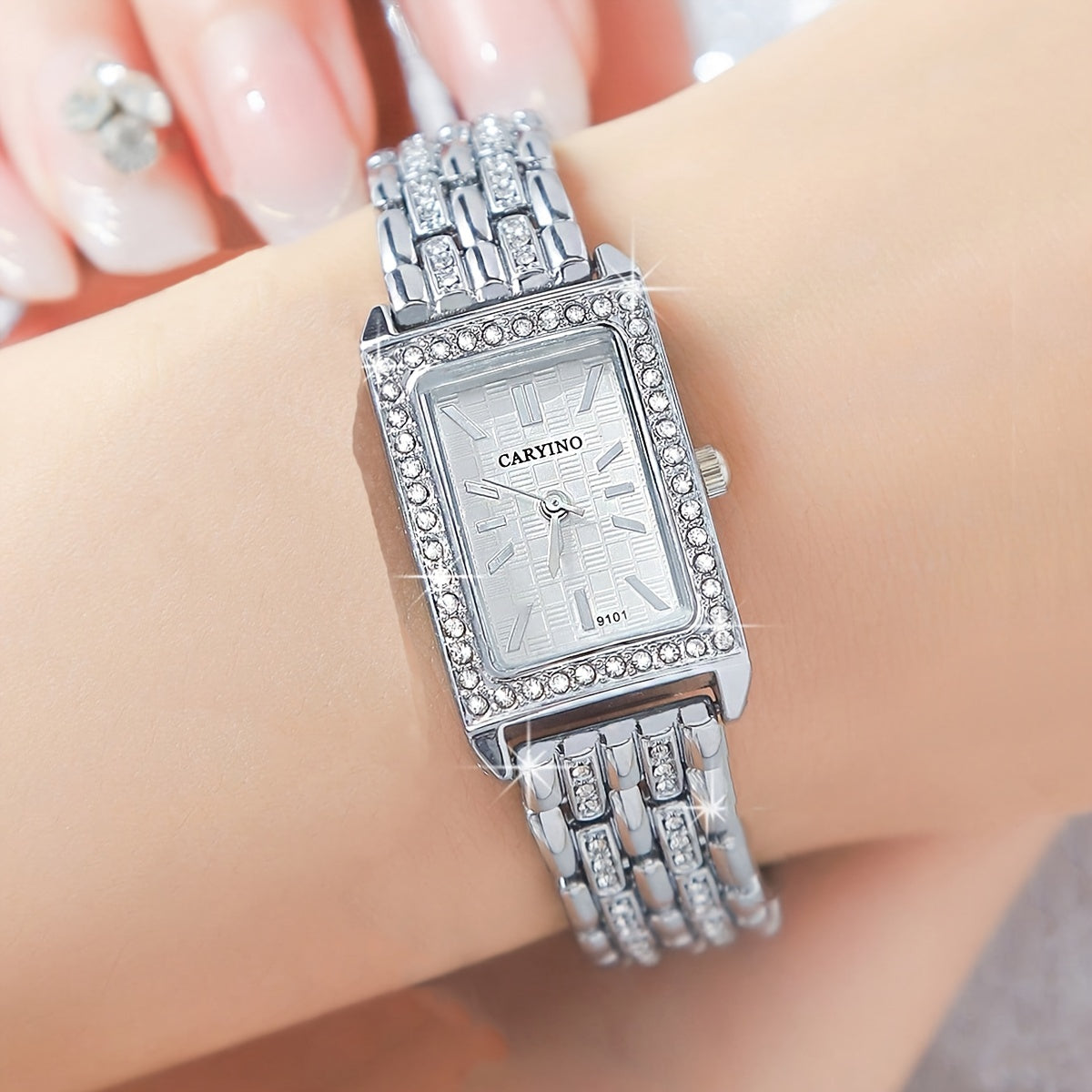Women's Elegant Rhinestone Wristwatch with Rectangular Zinc Alloy Case and Quartz Movement
