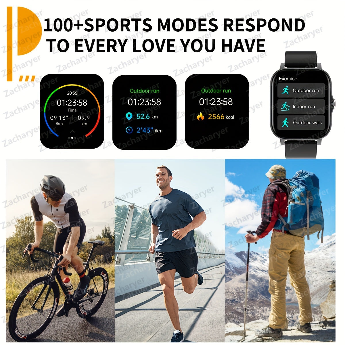 Full-Screen Touch Smartwatch with Call Alerts Sports Modes Compatible with Android and iPhone Square Silicone Band