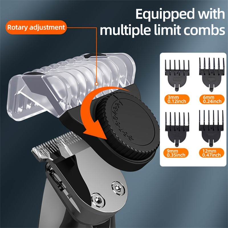 Set de cortapelos para hombres, recargable por USB, 6 en 1, cabeza 3D desmontable, batería