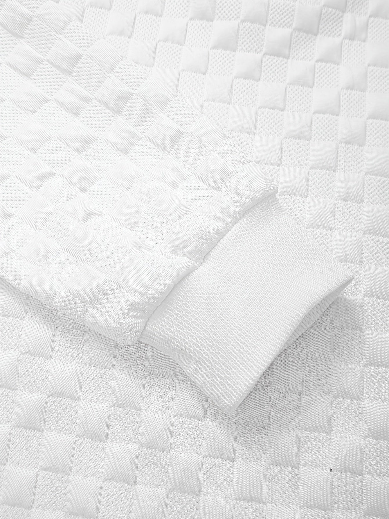 Men's Crew Neck Sweatshirt Knit Texture Checkered Design Cotton Casual Regular Fit