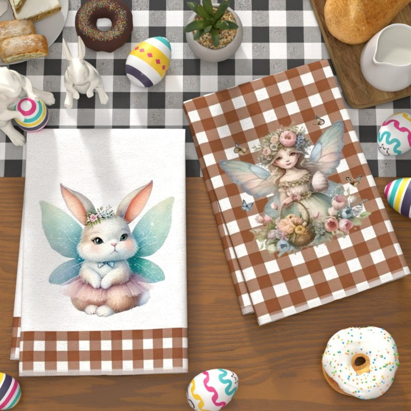 Набор из 2 кухонных полотенец Фея и Кролик 45x66 см, впитывающие, из полиэстера