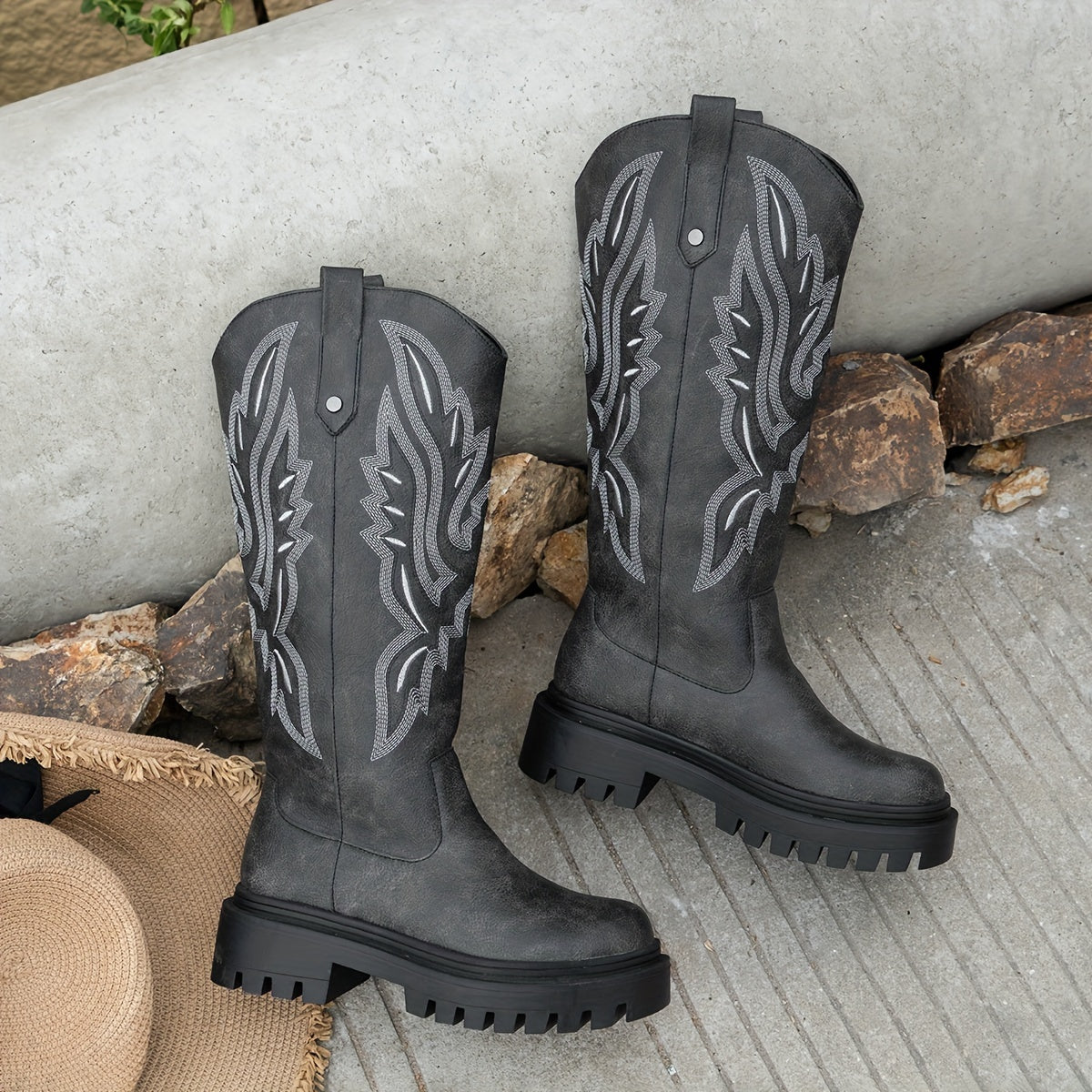 Women's Embroidered Platform Western Cowboy Boots Comfortable Stylish