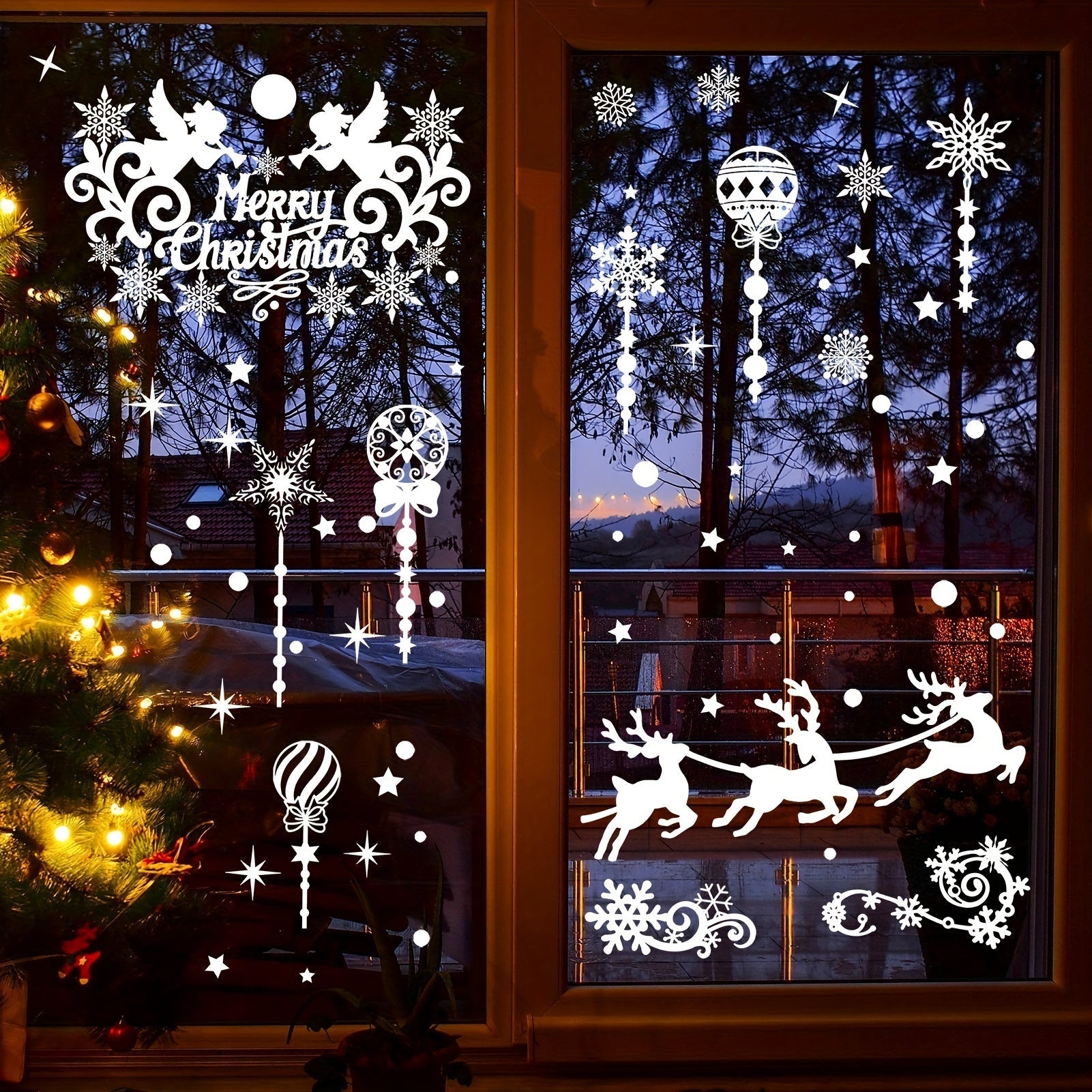 Festive Christmas Window Stickers Snowflakes Reusable Glow-in-Dark Decor