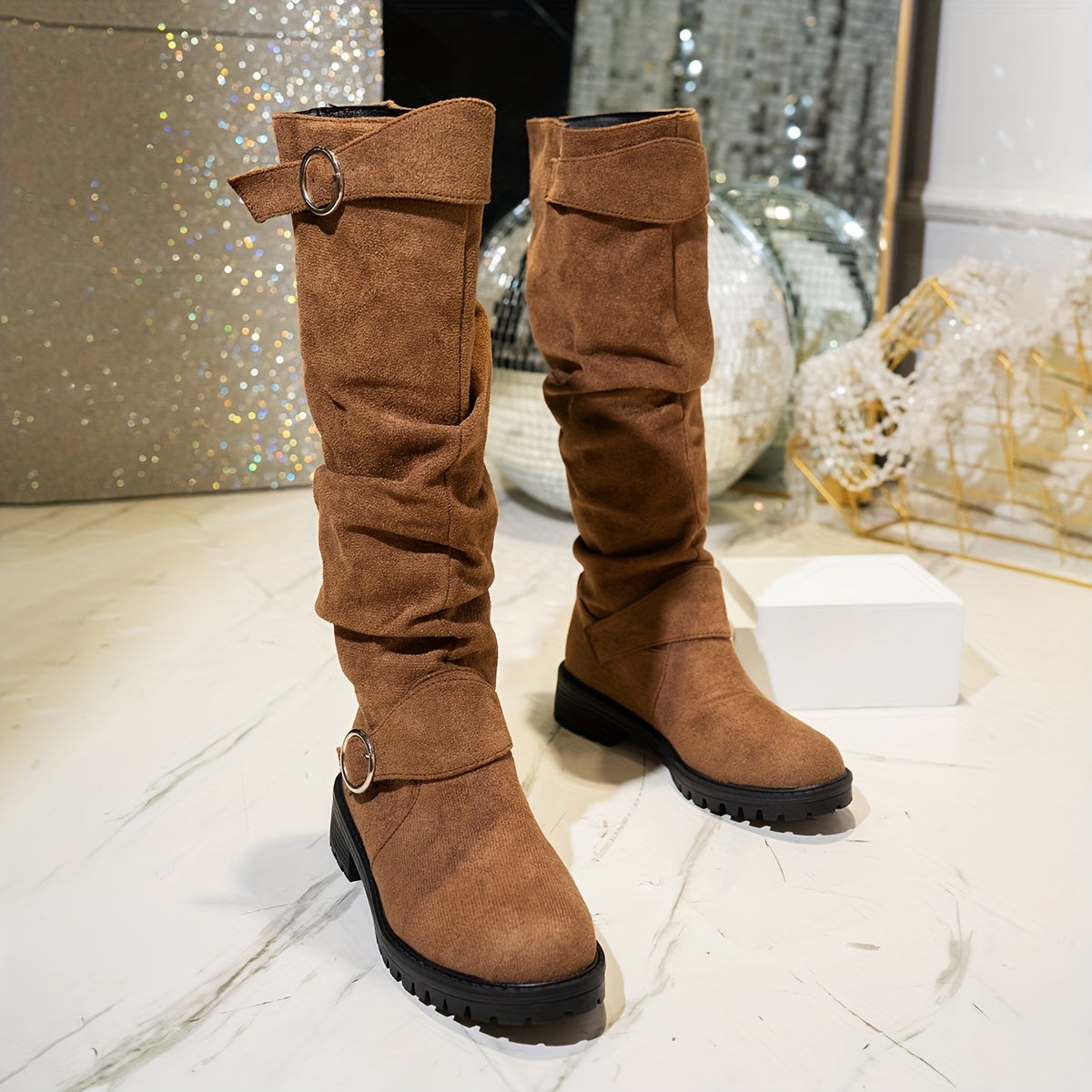 Women's Knee-High Boots Flat Heel Buckle Fall Winter Casual Comfort