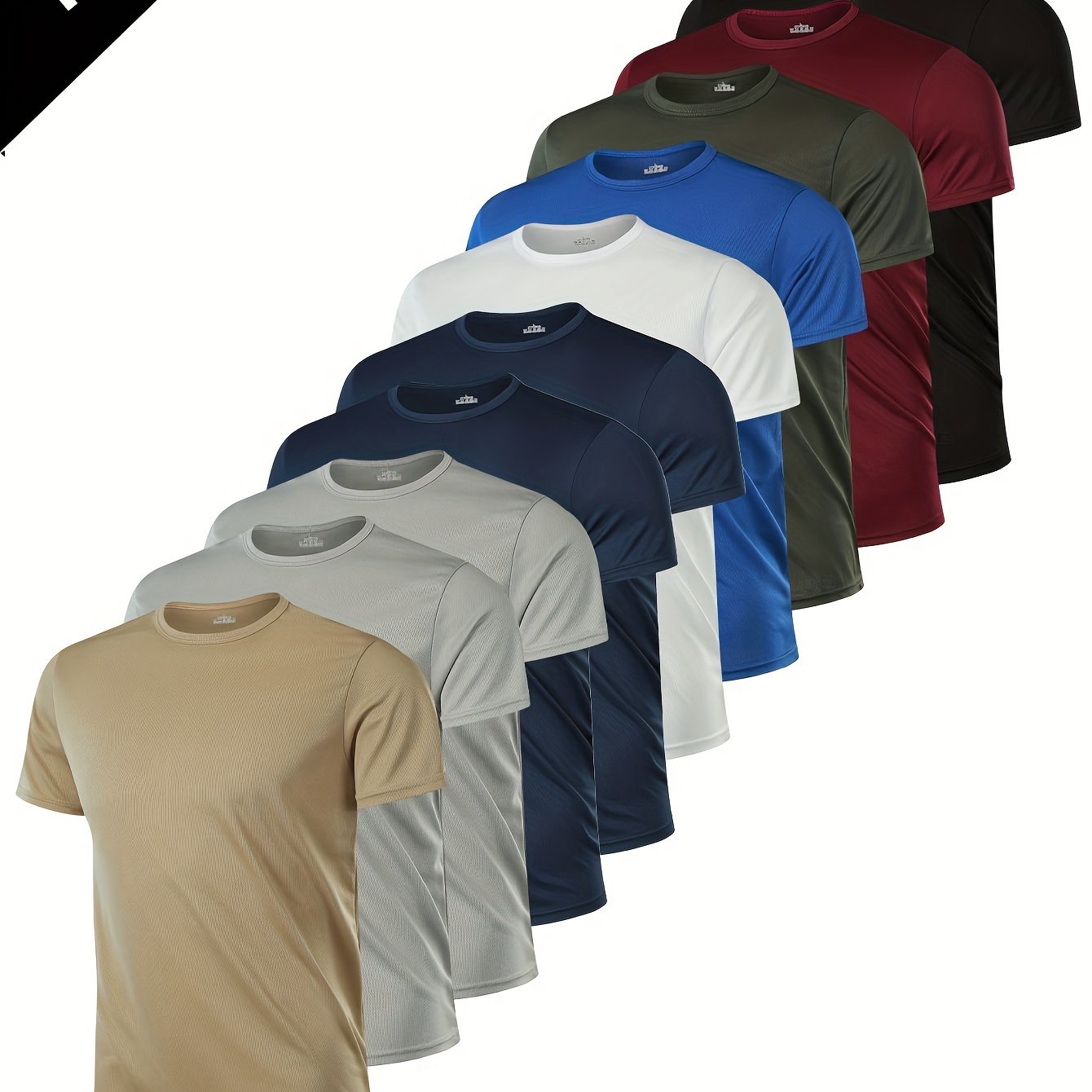 Pack de 10 camisetas deportivas para hombre de manga corta, de poliéster que absorbe la humedad, para gimnasio, correr y actividades al aire libre