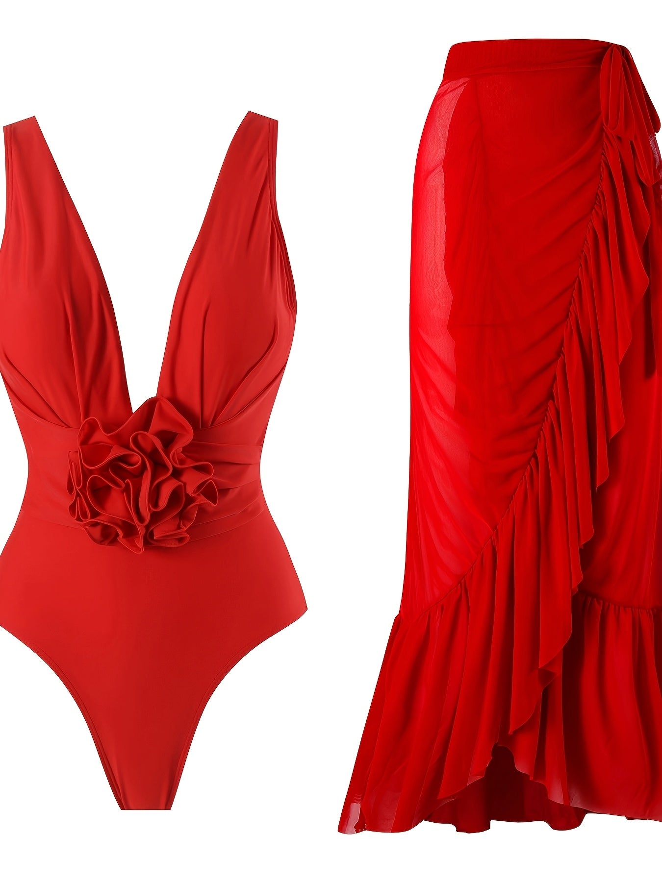 Women's Retro-Inspired Swimsuit Set with Removable Padding and Floral Cover-Up