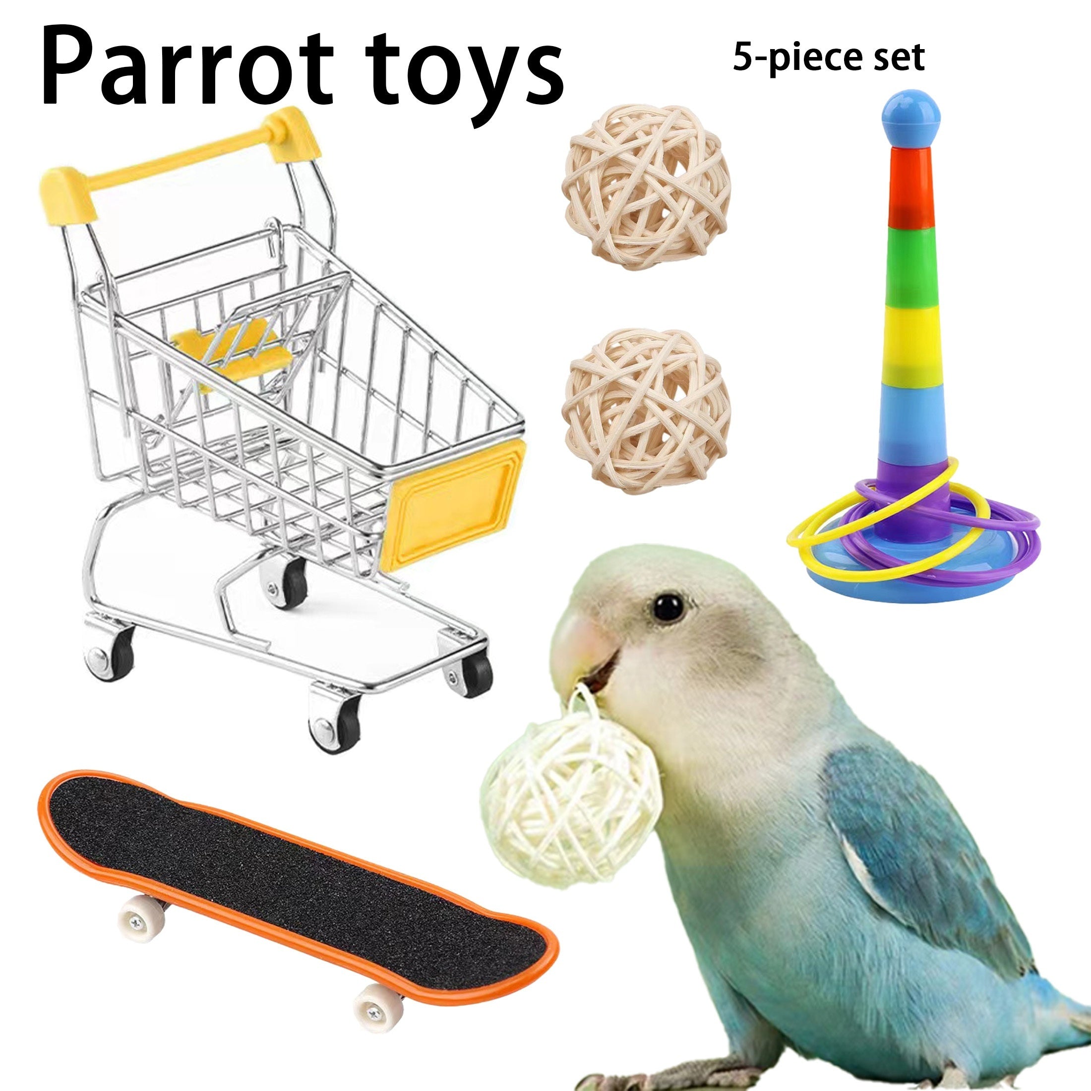 5-Piece Parrot Toy Set with Interactive Balls Chew Toys and Training Tools