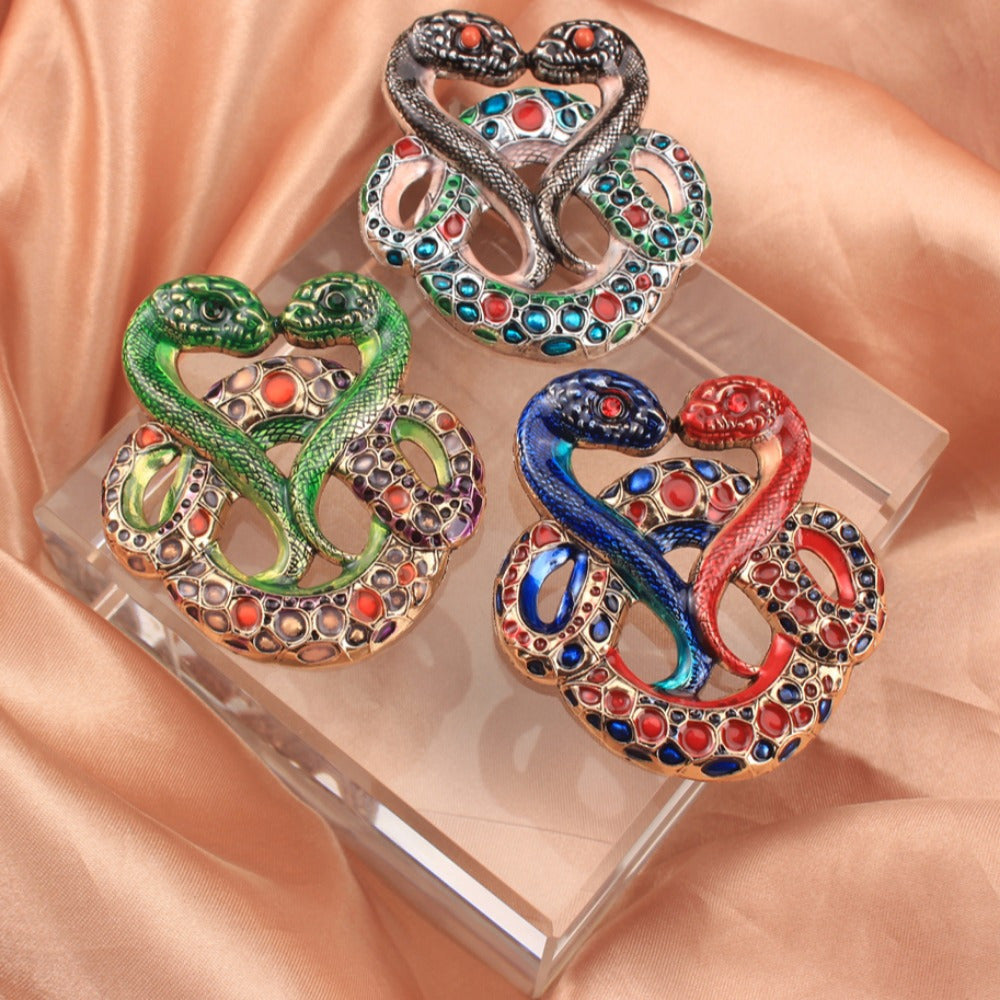 Elegant Rhinestone Two-Headed Snake Brooch Irregular Zodiac Shape Jewelry