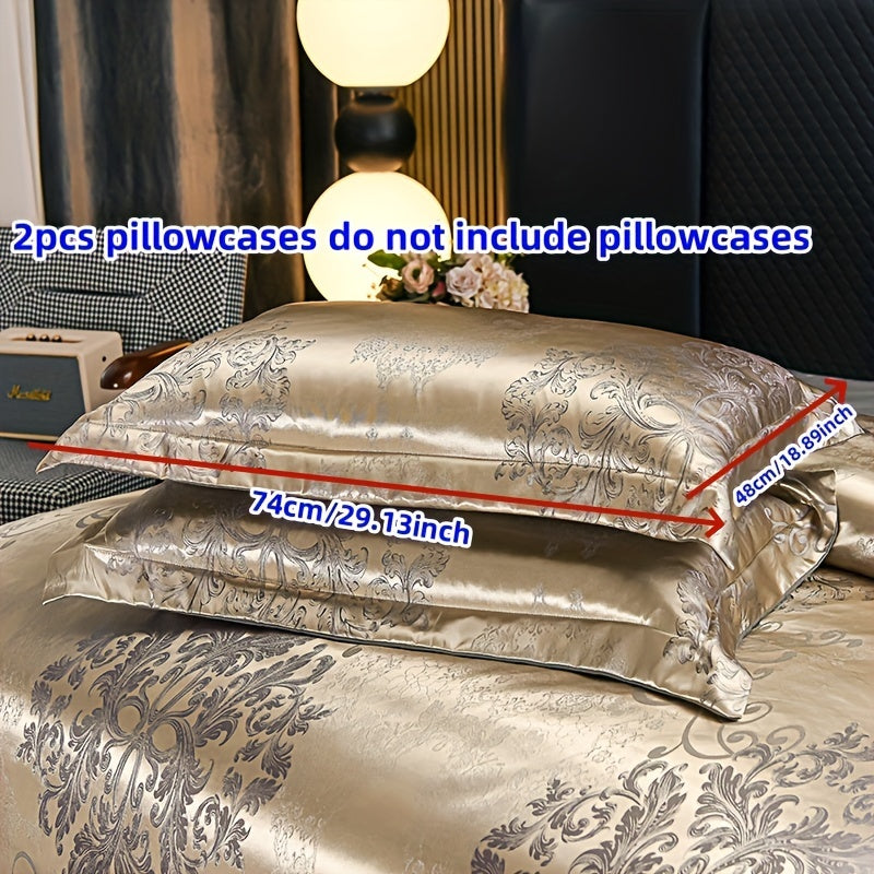 3-Piece Satin Jacquard Bedding Set with Duvet Cover and Pillowcases Golden Contemporary Bedroom Guest Room