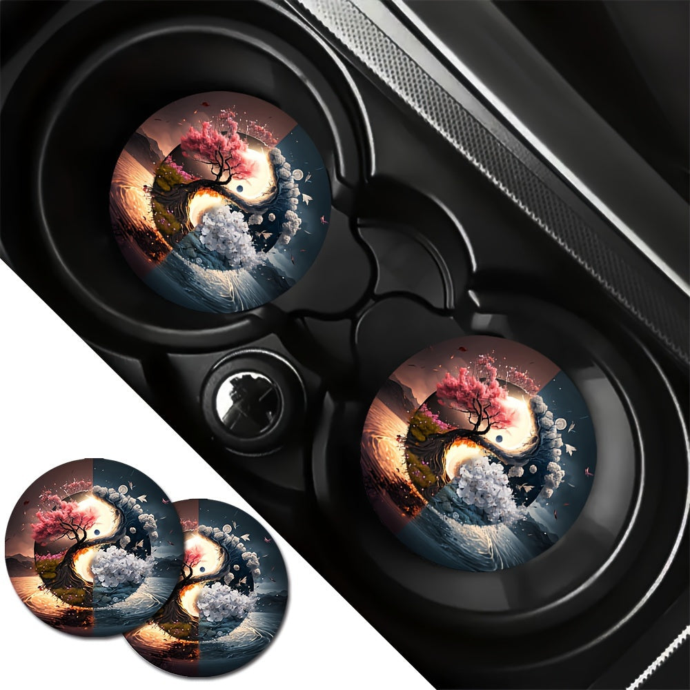 Набор из 2 подстаканников для автомобиля с голубым светящимся дизайном дерева, резиновые, моющиеся автомобильные аксессуары