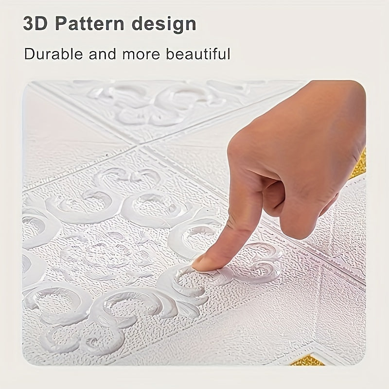 10/40 dona oq 3D gul o'z-o'zini yopishtiradigan PVC devor panellari, suv o'tkazmaydigan, yuviladigan, ta'sirga chidamli, uy bezak uchun