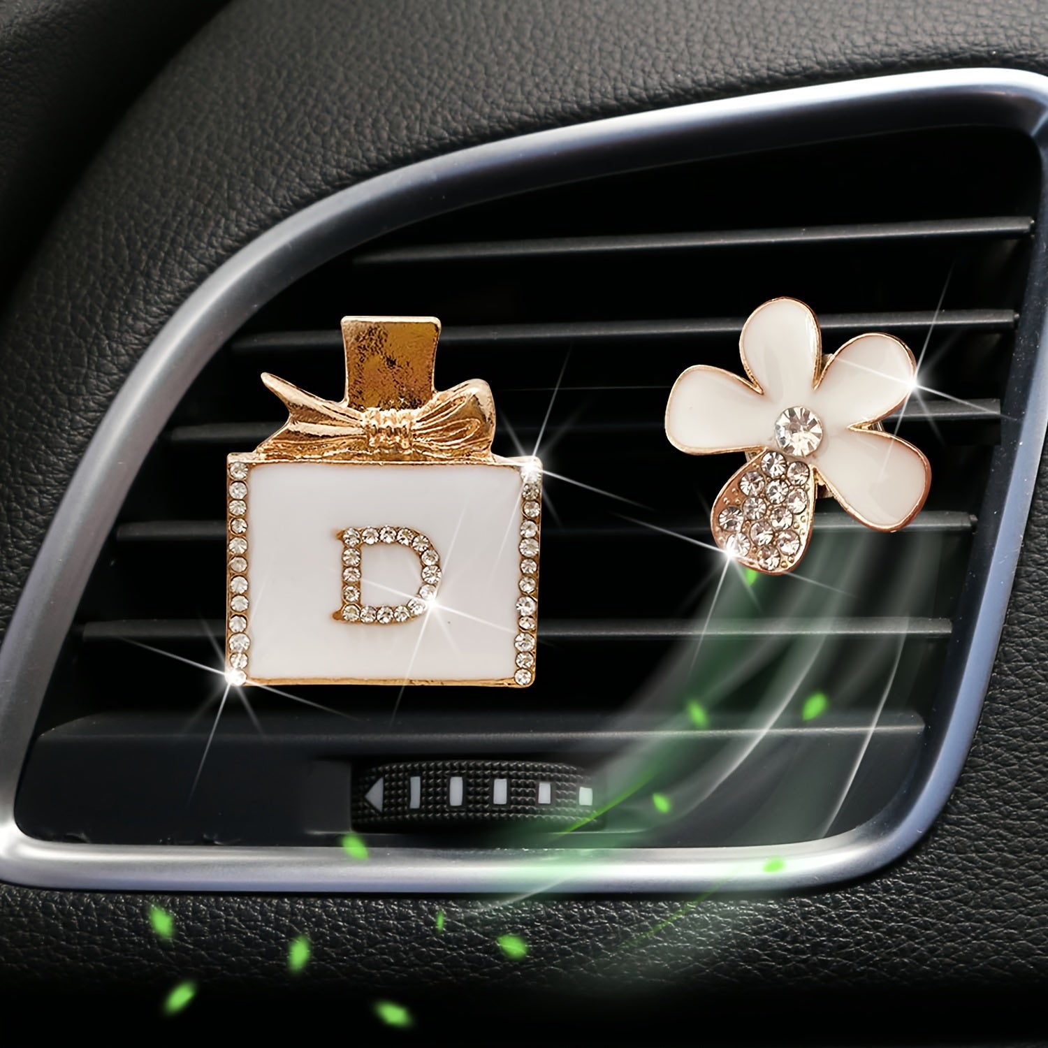 Ayollar uchun bezakli gul shaklidagi avtomobil hidi uchun shisha 2 dona rhinestone havo tozalovchi