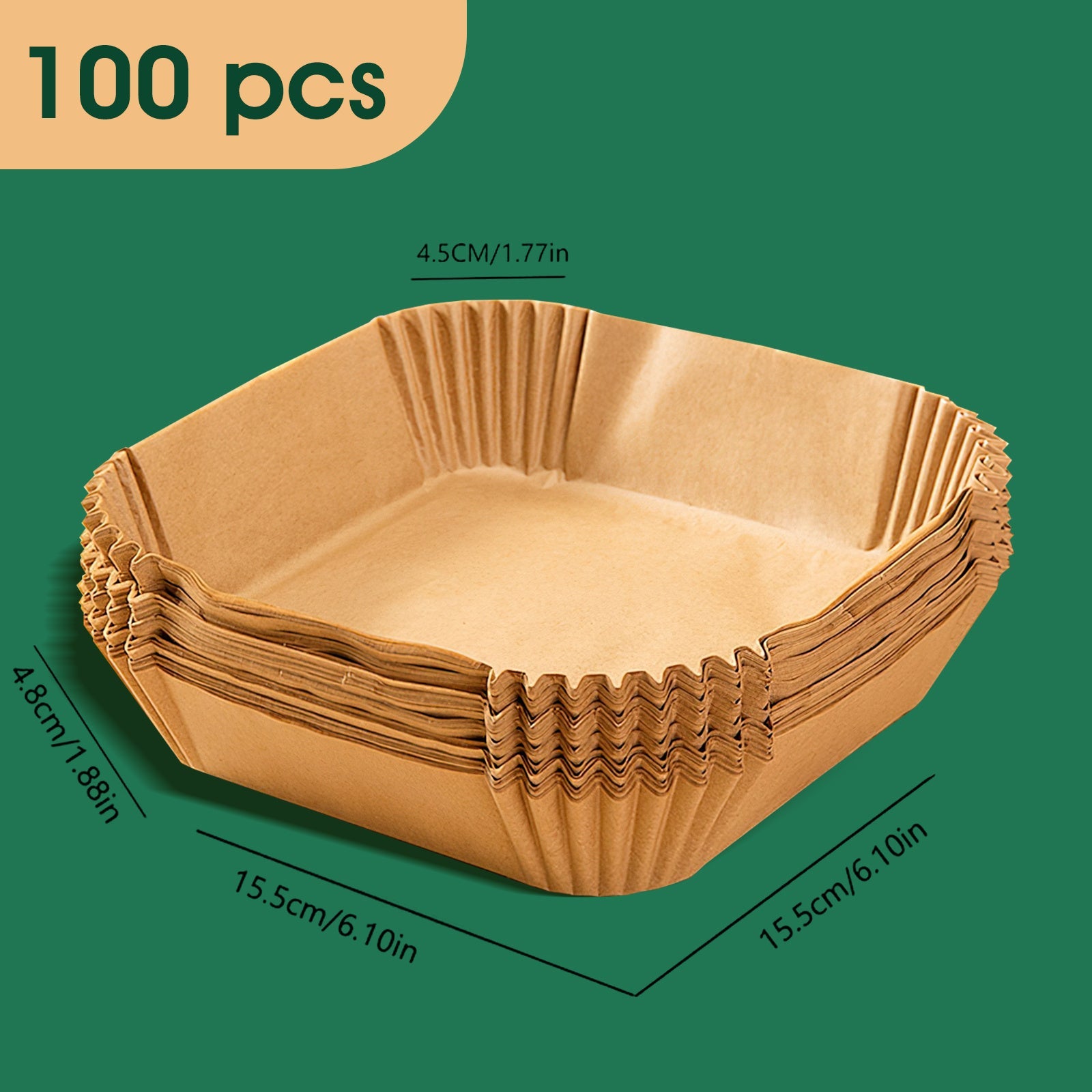 Set of 100 Reusable Unbleached Square Air Fryer Liners Food-Safe Microwave Accessories