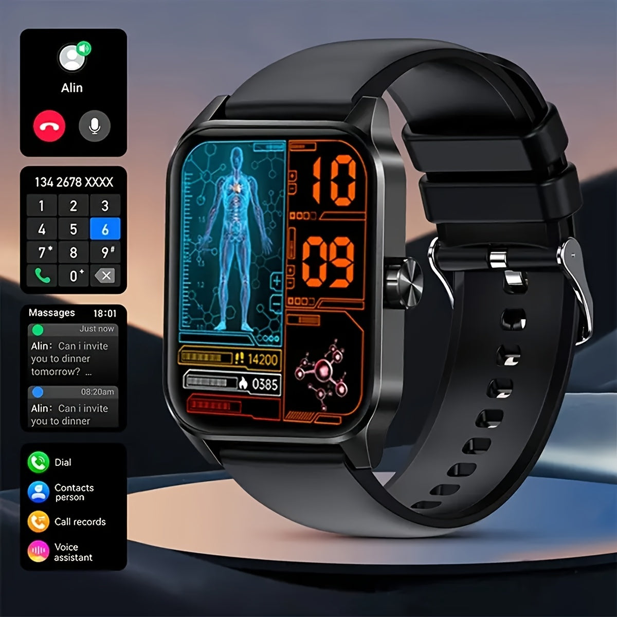 Unisex Smartwatch with 4.7cm HD Touch Screen Water Resistance Wireless 5.0 USB Charging