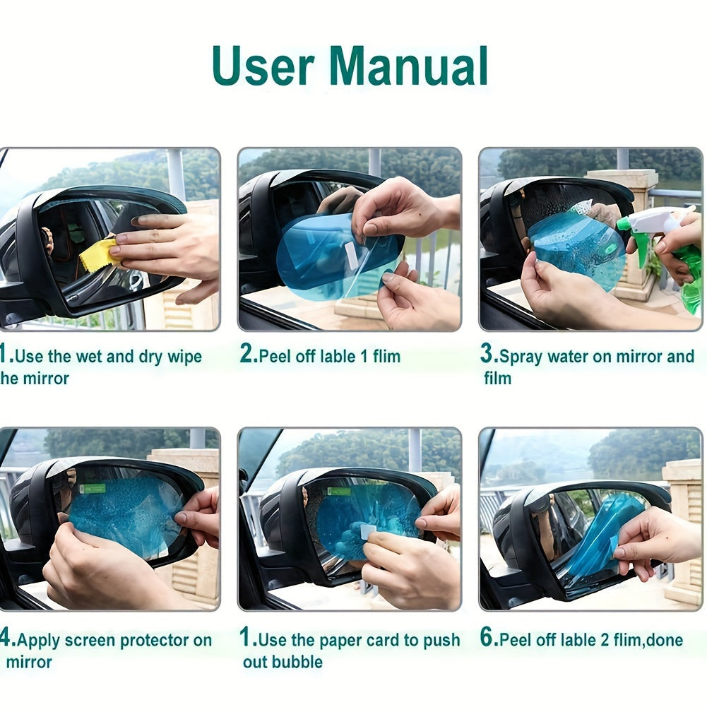 2pcs Car Rearview Mirror Rainproof Film Full Screen Anti-Fog Waterproof Membrane for Rainy Foggy Conditions