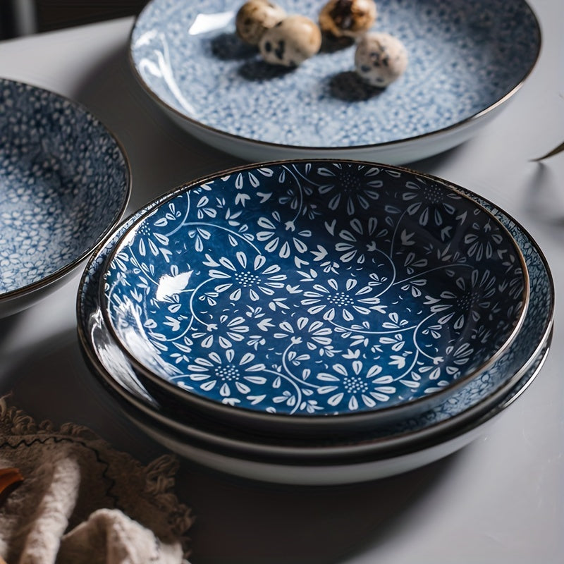Keramika kechki taomlar uchun to'plam, ko'k va oq gul naqshli, 20.32 sm, salat, makaron va apetit uchun