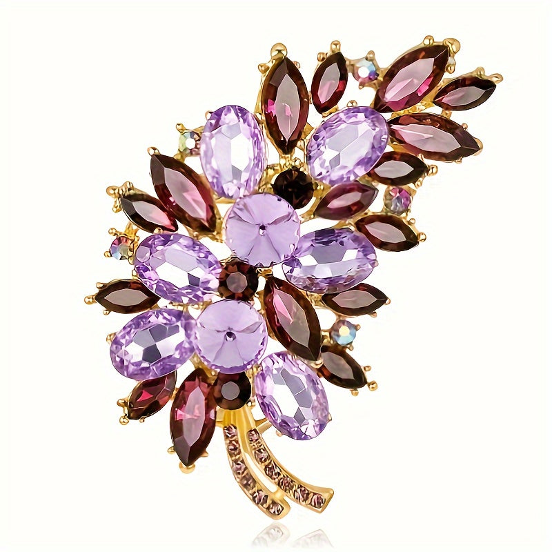 Zamonaviy Vintage Kristal Brosh Pin, Nozik Jacaranda Guli Dizayni va Porloq Rhinestone Aksentlari, Ayollar uchun Chic Sharf Klipi