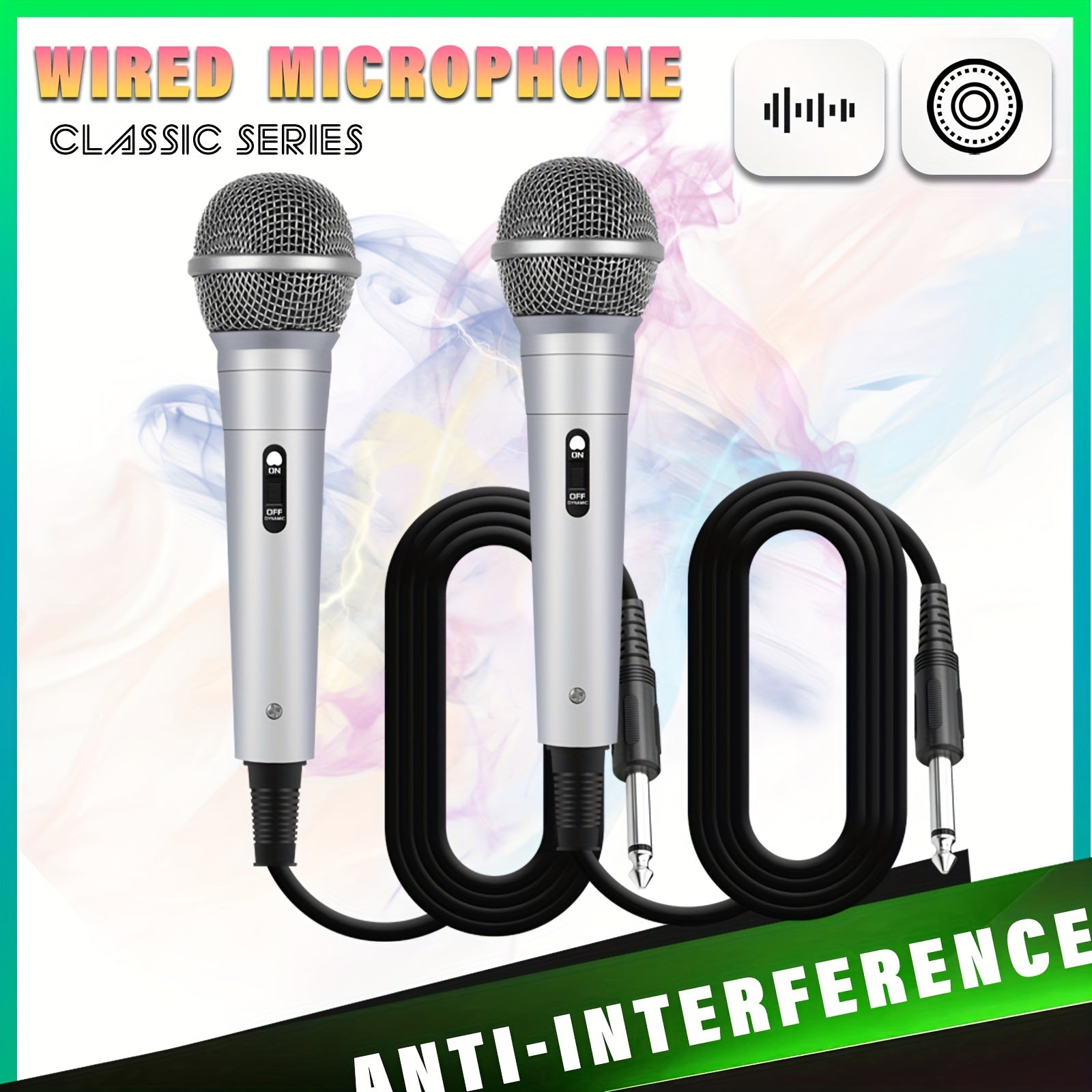 Wired Dynamic Microphone for Karaoke Singing Instruments 6.35mm Jack Gray