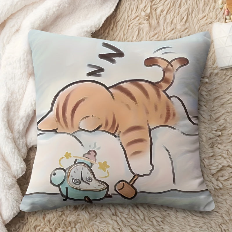 Double-Sided Cat and Mouse Print Decorative Pillow Cover 45cm Polyester Washable
