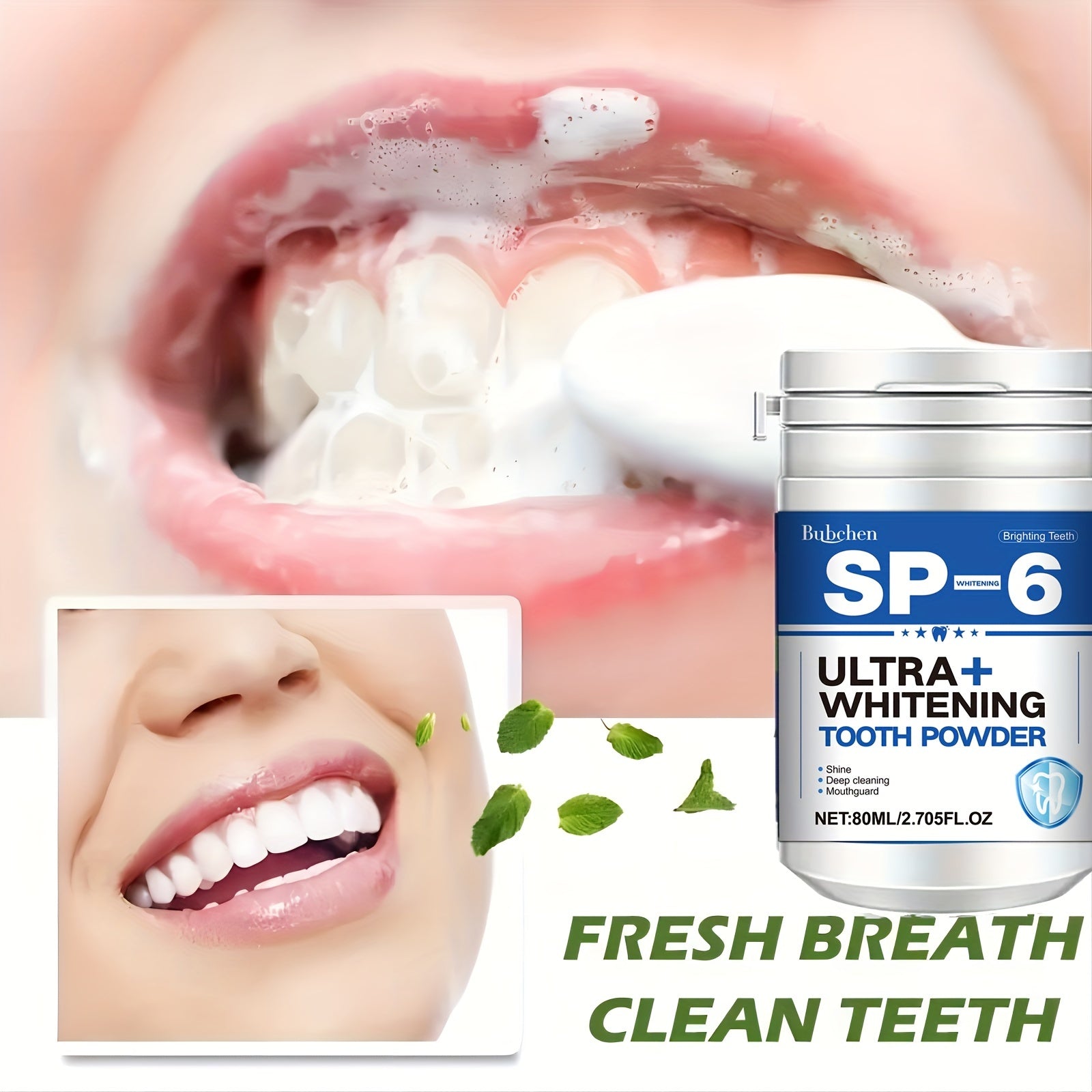 Polvo blanqueador para dientes para adultos 80ml sabor menta limpieza profunda